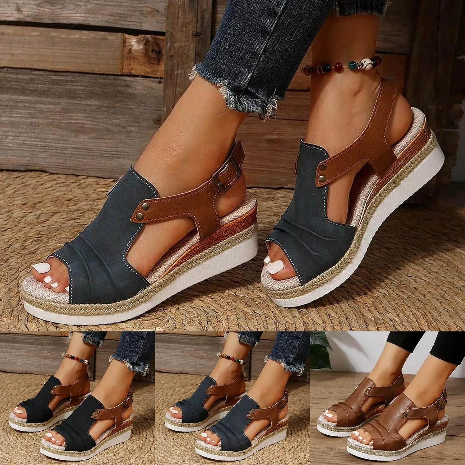 Orthopedic Platform Wedge Sandals for Women Summer Dressy 2025 Open Toe Ankle Strap Espadrilles Sandals Beach Sandals