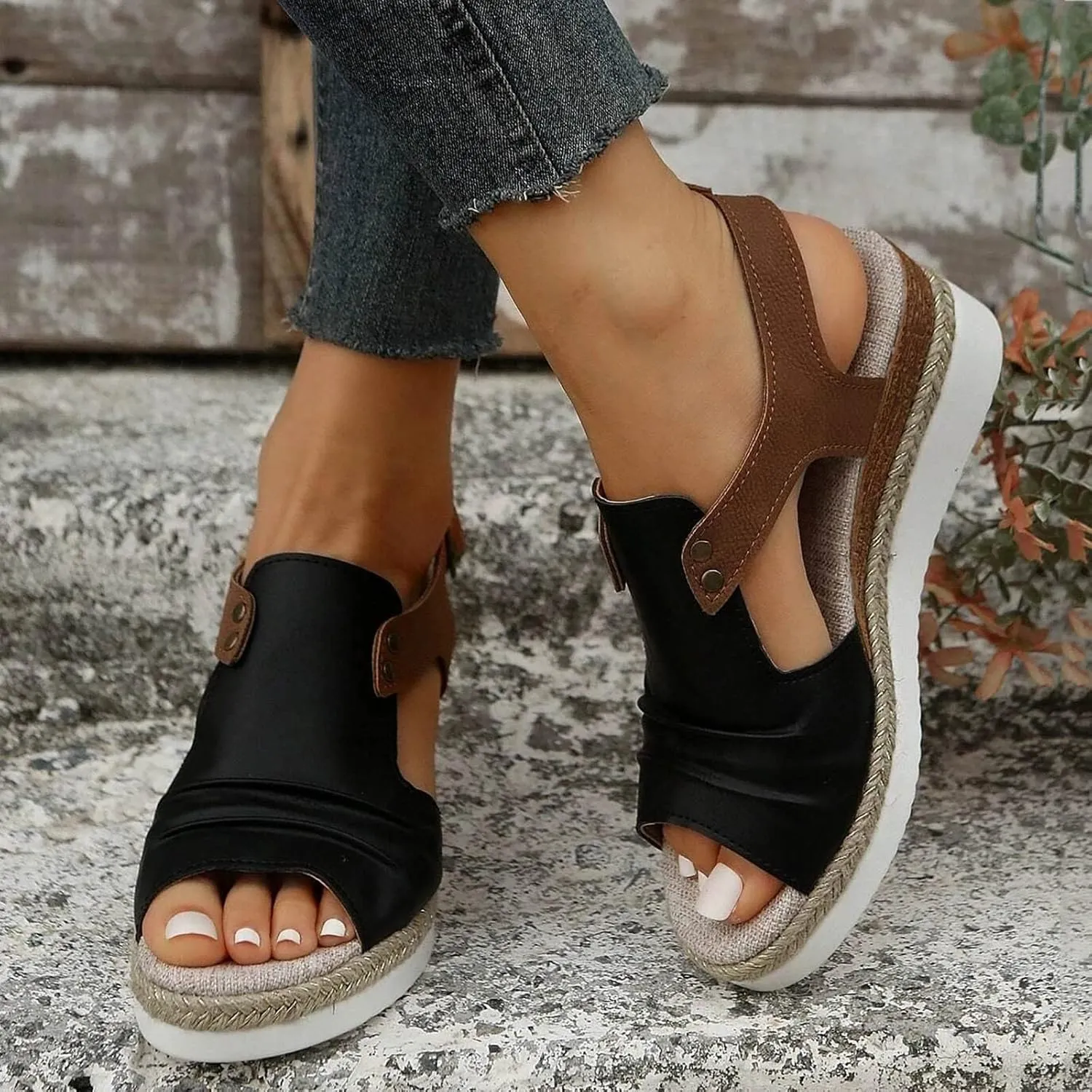 Orthopedic Platform Wedge Sandals for Women Summer Dressy 2025 Open Toe Ankle Strap Espadrilles Sandals Beach Sandals