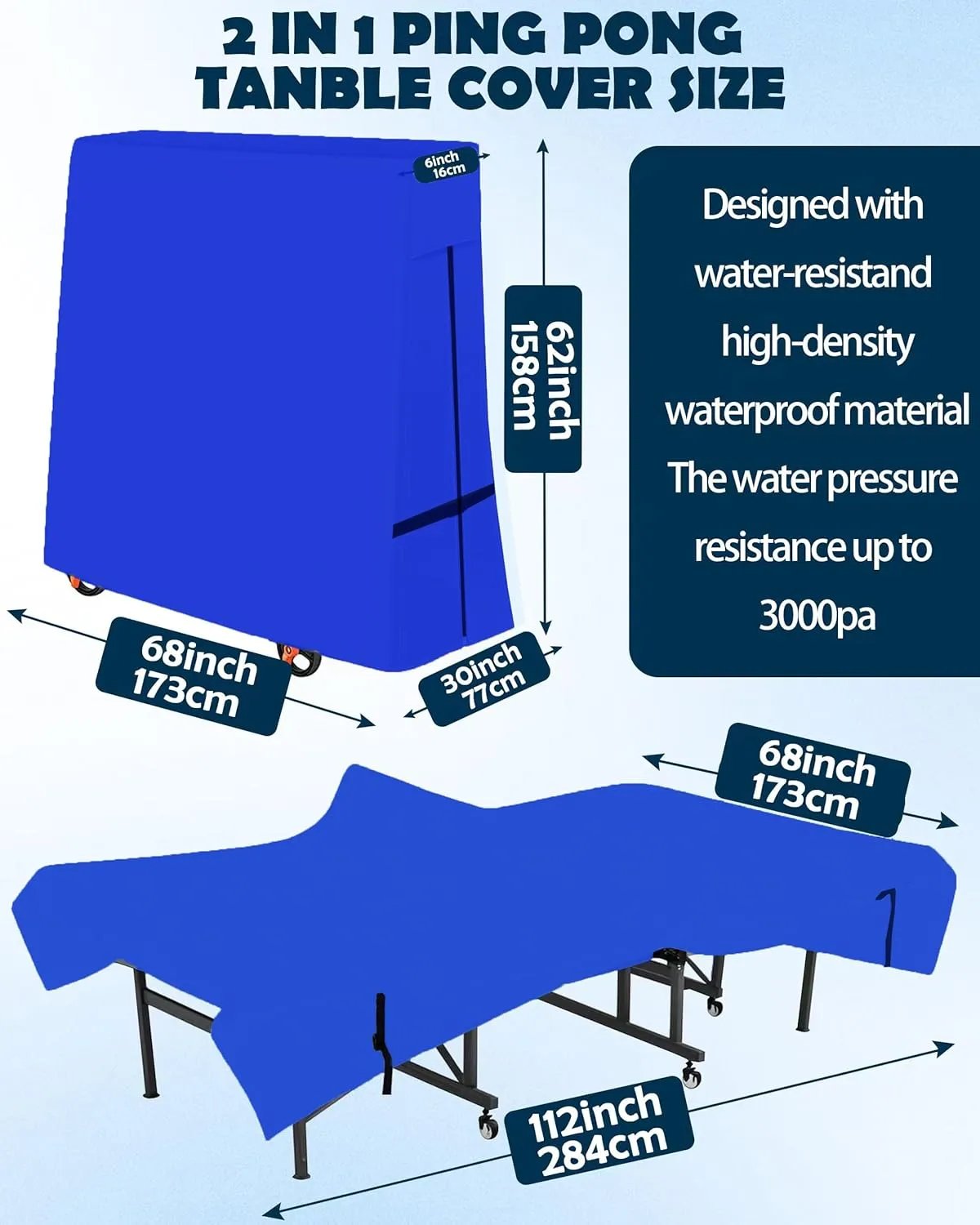 Outdoor Ping Pong Table Cover, 600D Waterproof Sunproof Indoor & Outdoor Fits Universal Folding Tables and Flat 9x5 FT Tables Tennis