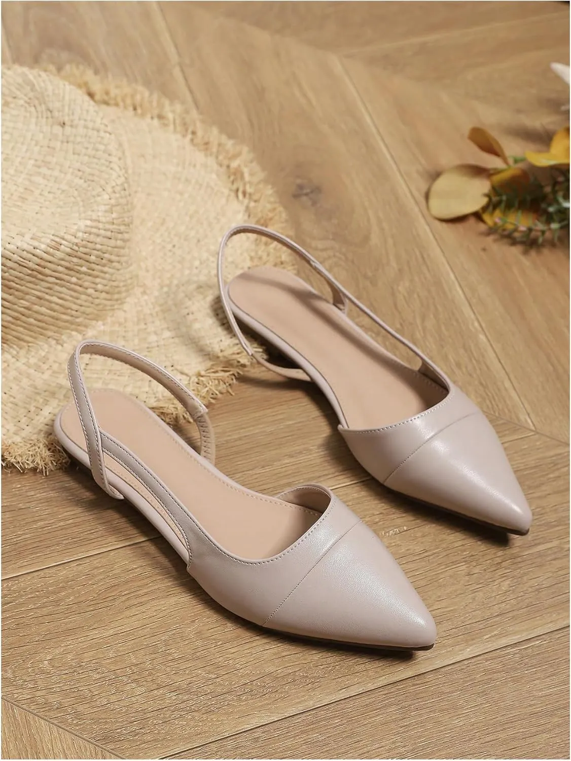 OYOANGLE Women's Pointed Toe Slingback Flats Slip on Flats Casual Dressy Office Work Shoes