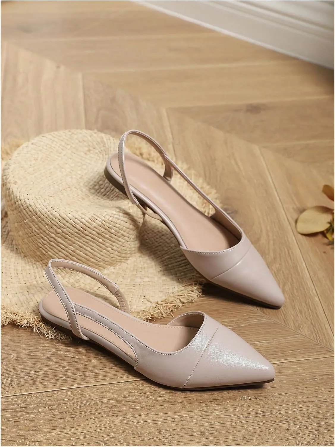 OYOANGLE Women's Pointed Toe Slingback Flats Slip on Flats Casual Dressy Office Work Shoes