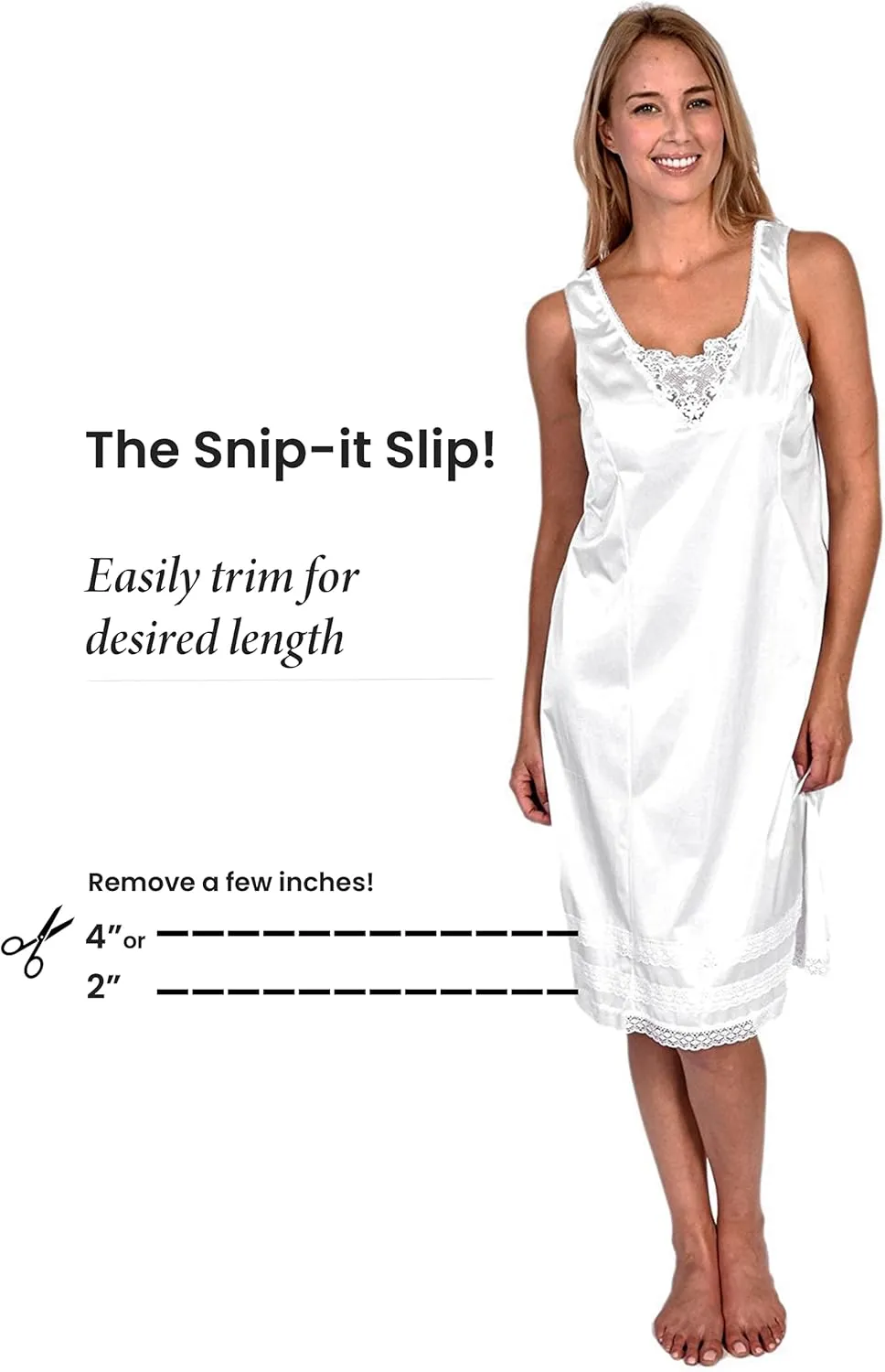 Patricia Lingerie Women's Snip-it Luminesse Satin Full Slip with Lace Trim for Under Dresses