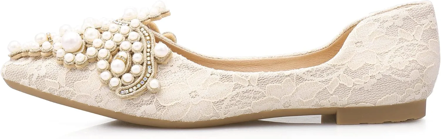 Pearl Decoration Women's Flat Bottom Pointed Toe One Step Shoes