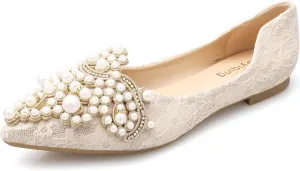 Pearl Decoration Women's Flat Bottom Pointed Toe One Step Shoes