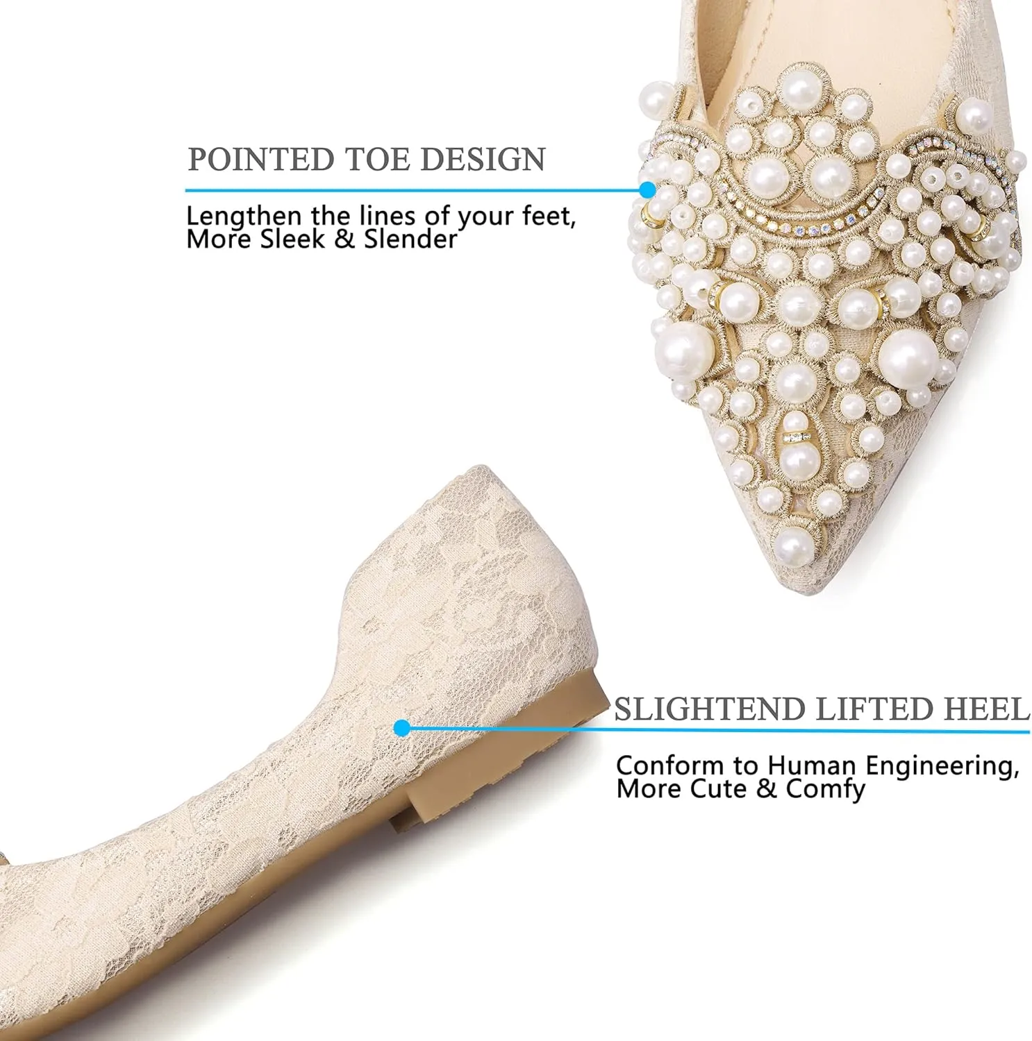 Pearl Decoration Women's Flat Bottom Pointed Toe One Step Shoes