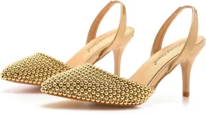 Pearl Slingback Heels for Women, Pointed Closed Toe Slip on Heeled Sandals Satin Stiletto Heel Evening Bridal Shoes for Wedding