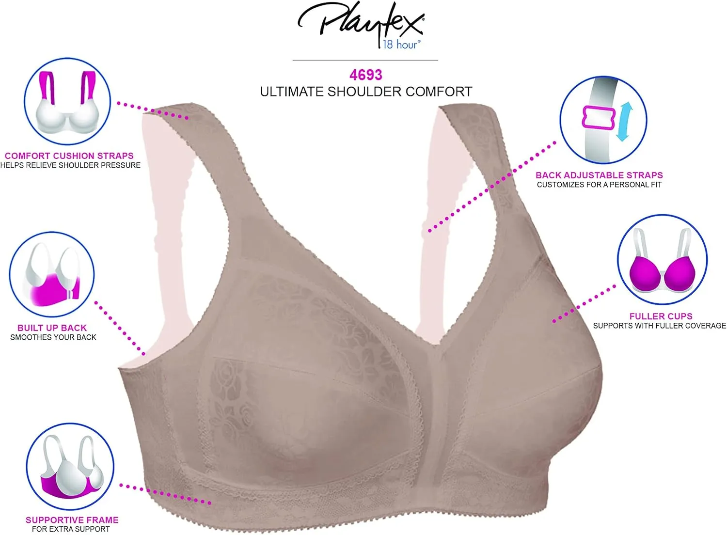 PLAYTEX Women's 18 Hour Original Comfort Strap Full Coverage Bra Us4693_available in 2-pack