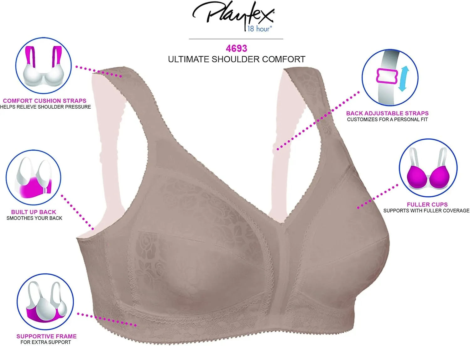 PLAYTEX Women's 18 Hour Original Comfort Strap Full Coverage Bra Us4693_available in 2-pack