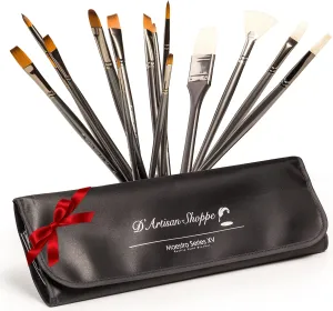 Professional Paint Brushes Set. Artist Paint Brush for Oil, Acrylic Painting on Canvas, Watercolor, Gouache. 15pc Travel Bag Brush Holder