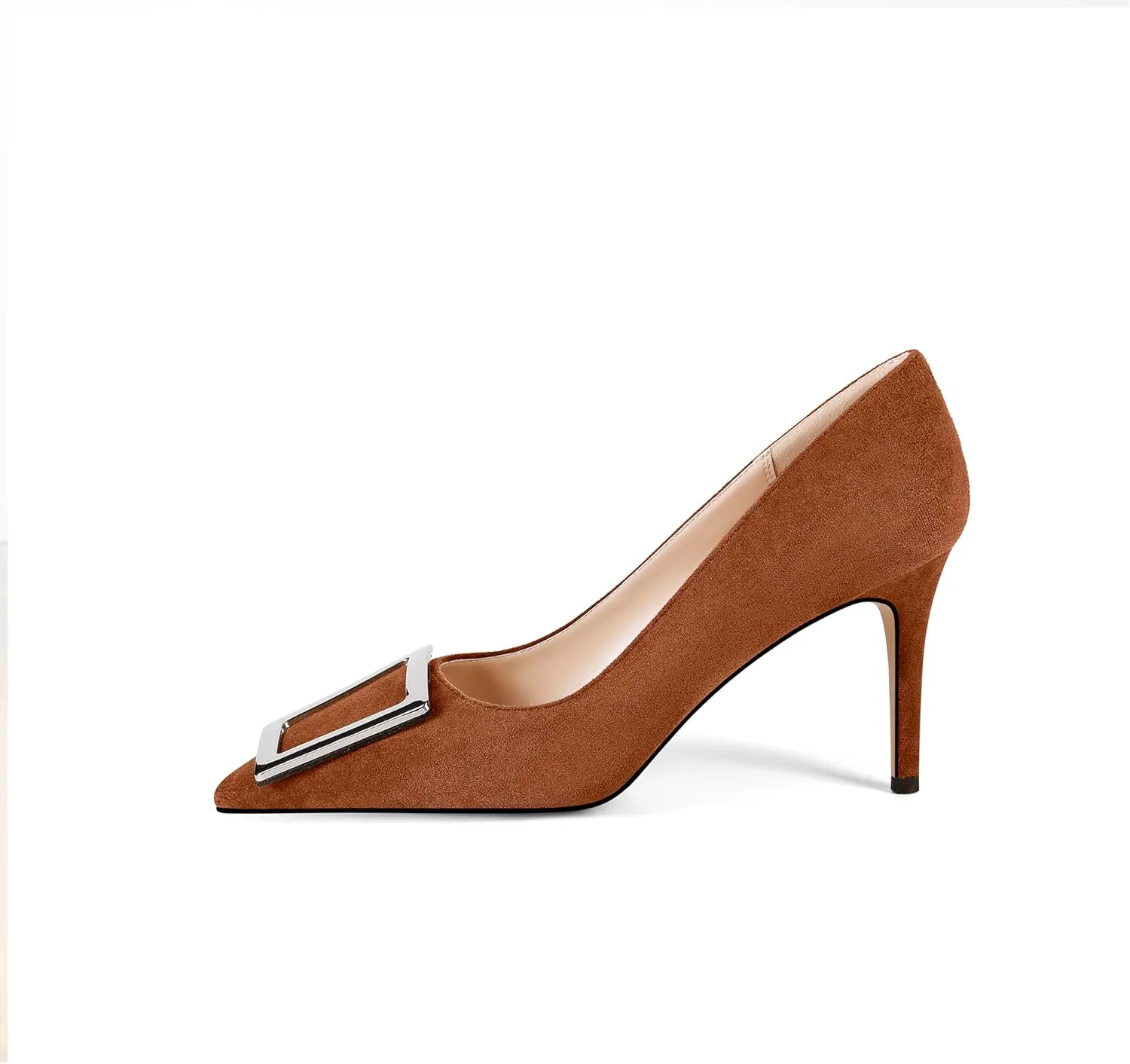 Pumps for Women Pointed Toe High Heels Trapezoid Metal Buckle Pumps Dress Party Shoes