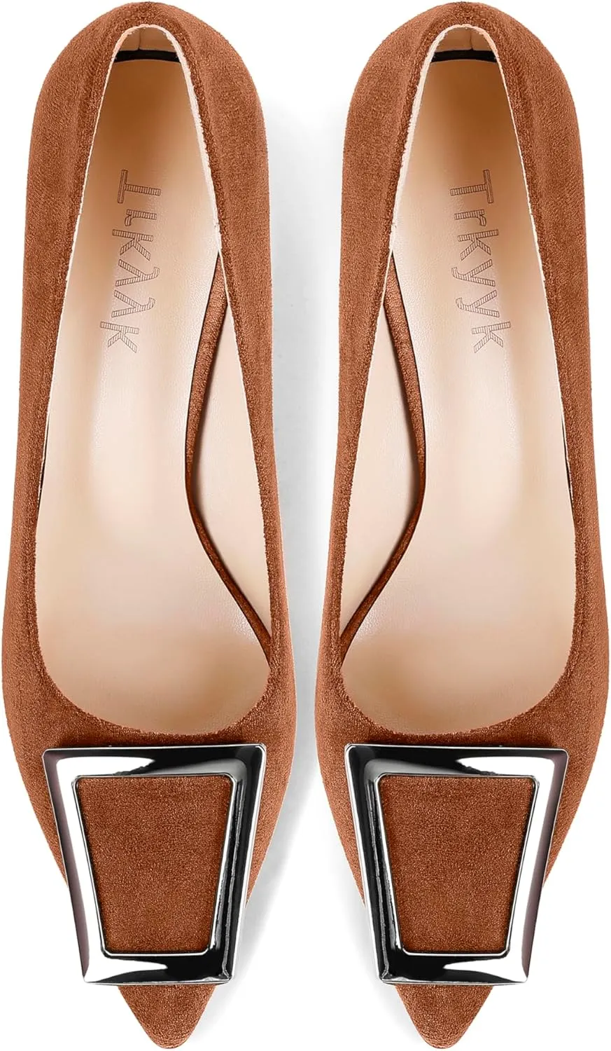 Pumps for Women Pointed Toe High Heels Trapezoid Metal Buckle Pumps Dress Party Shoes
