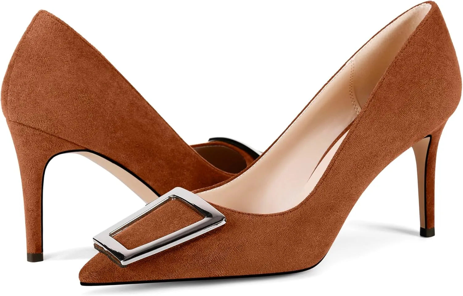 Pumps for Women Pointed Toe High Heels Trapezoid Metal Buckle Pumps Dress Party Shoes