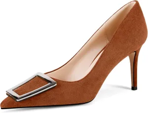 Pumps for Women Pointed Toe High Heels Trapezoid Metal Buckle Pumps Dress Party Shoes