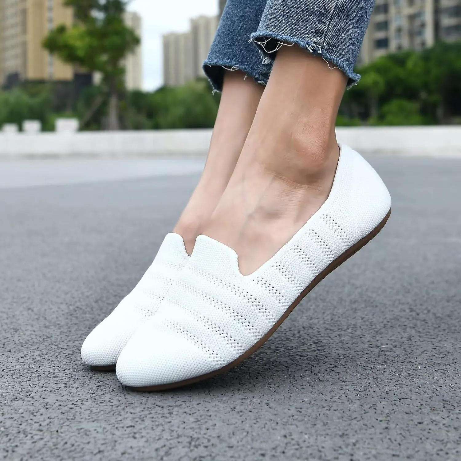Puxowe Women's Knit Ballet Flats Slip-On Shoes with Low Wedge Sole - Comfortable Round Toe Shoes for Walking, Dress & Casual Outfits
