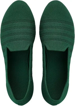Puxowe Women's Knit Ballet Flats Slip-On Shoes with Low Wedge Sole - Comfortable Round Toe Shoes for Walking, Dress & Casual Outfits