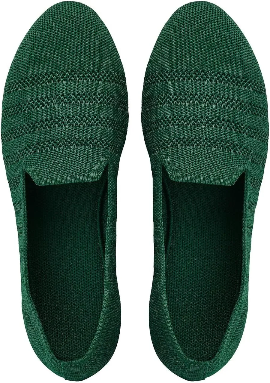 Puxowe Women's Knit Ballet Flats Slip-On Shoes with Low Wedge Sole - Comfortable Round Toe Shoes for Walking, Dress & Casual Outfits
