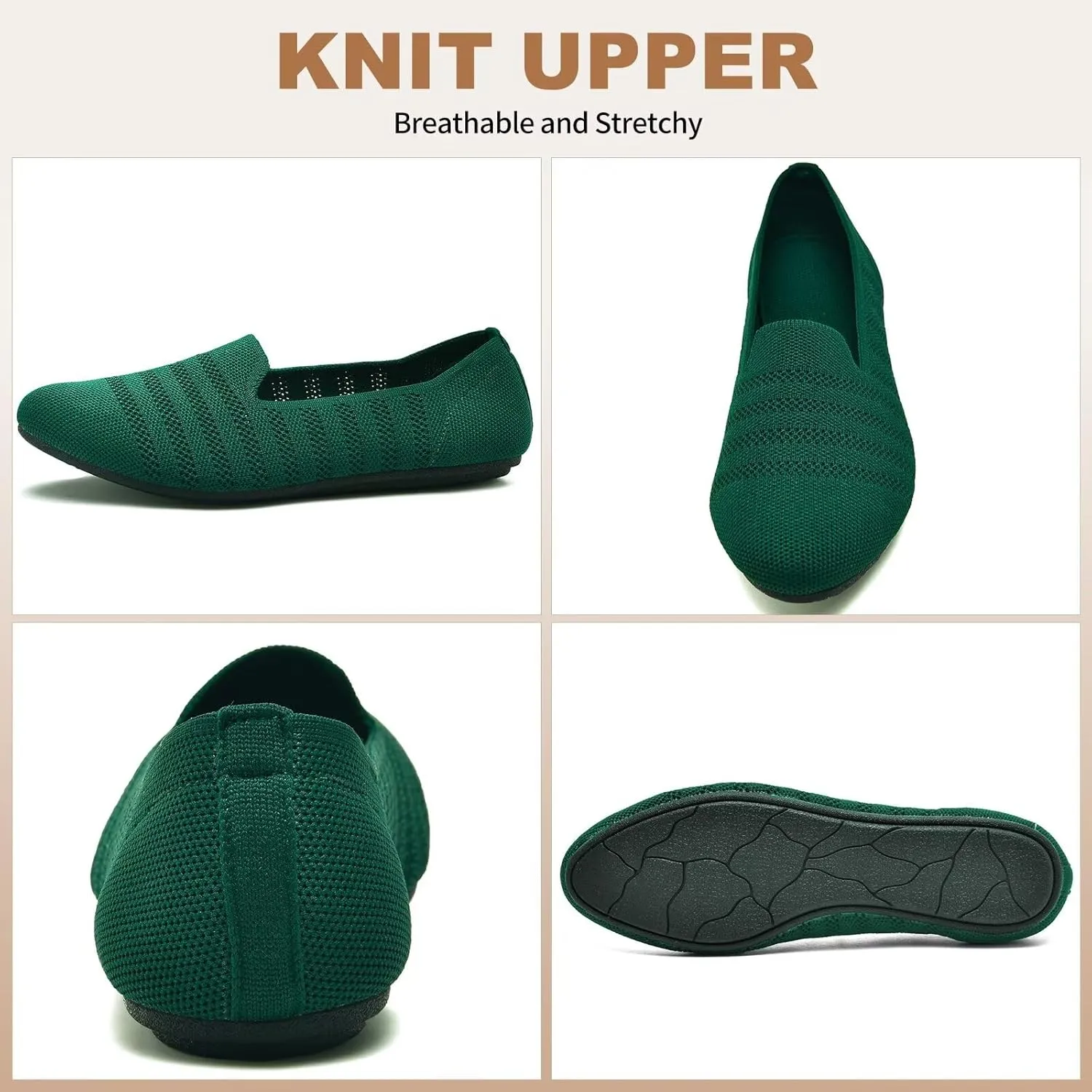 Puxowe Women's Knit Ballet Flats Slip-On Shoes with Low Wedge Sole - Comfortable Round Toe Shoes for Walking, Dress & Casual Outfits