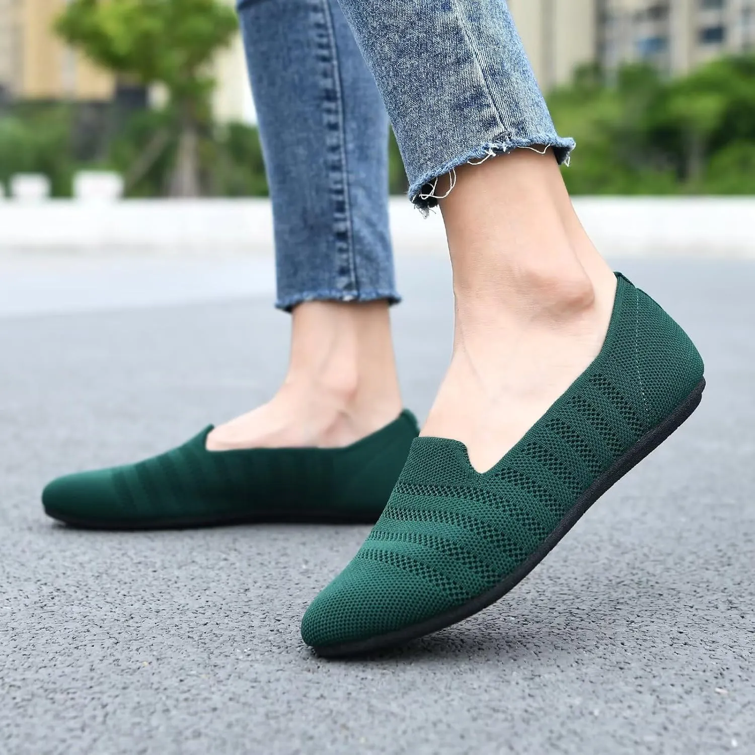 Puxowe Women's Knit Ballet Flats Slip-On Shoes with Low Wedge Sole - Comfortable Round Toe Shoes for Walking, Dress & Casual Outfits