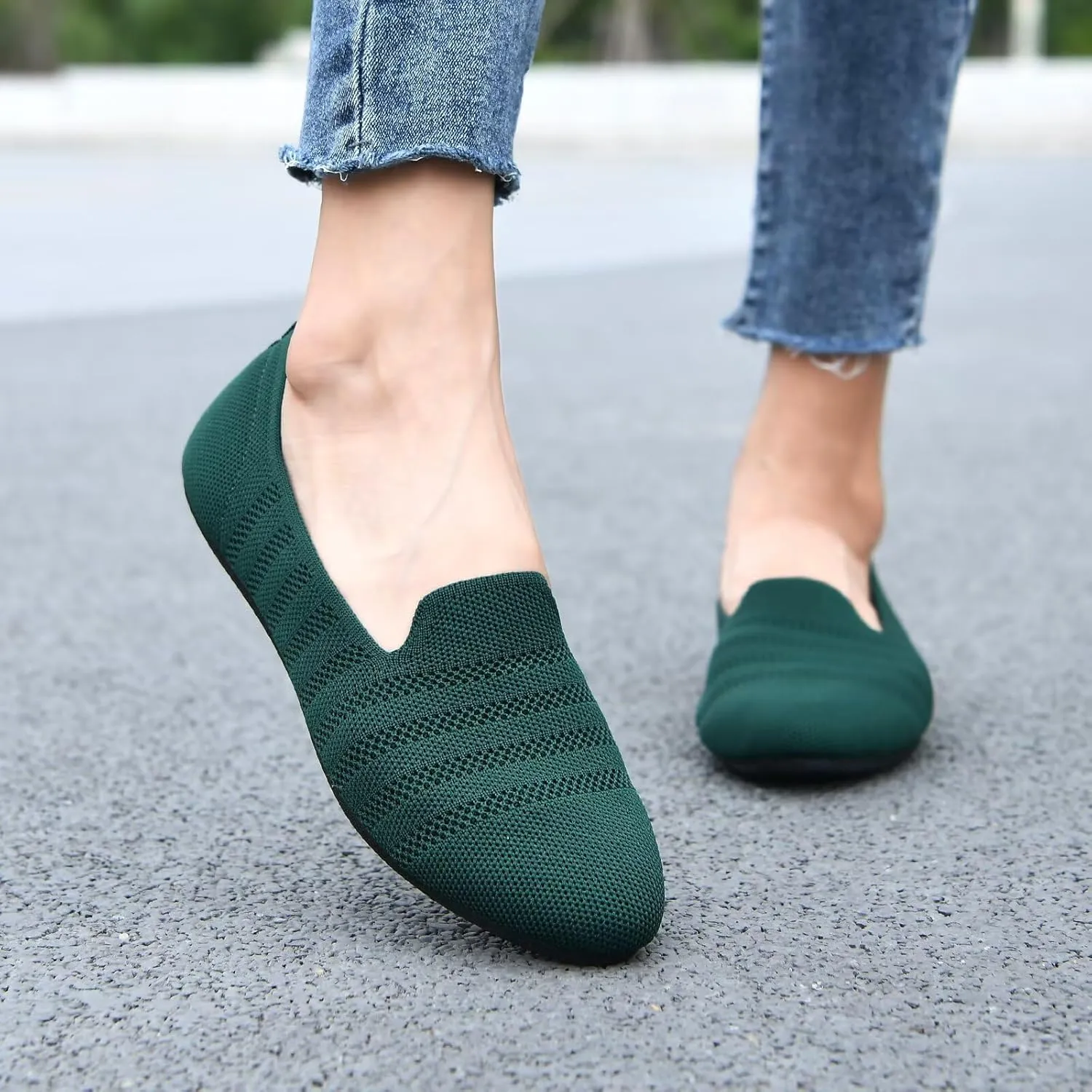Puxowe Women's Knit Ballet Flats Slip-On Shoes with Low Wedge Sole - Comfortable Round Toe Shoes for Walking, Dress & Casual Outfits