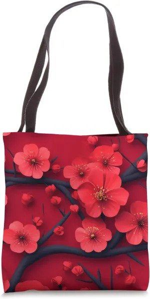 Red Cherry Blossom Flowers Tote Bag