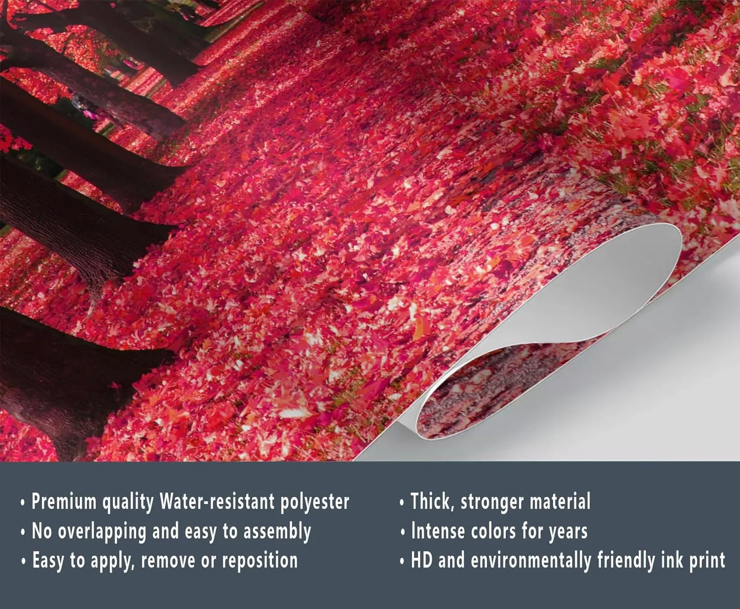 Red Maple Forest Murals Autumn Forest Path Wallpaper for Girls Landscape Tree Wallpaper Woodland Scenery Wall Paper for Girls Bedroom Living Room Tv Backdrop Decoration Large Wall Mural 91"W X 65"H
