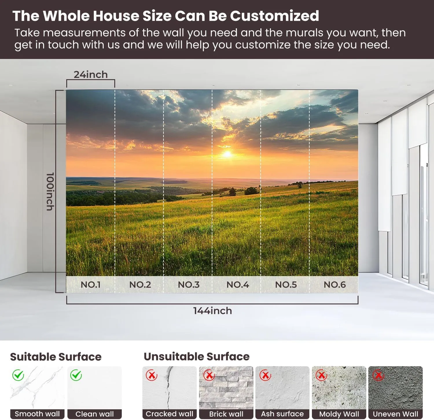 Removable Self Adhesive Dramatic Sunrise Kansas Tallgrass Prairie Preserve National Canvas Wall Murals, Peel and Stick Wallpaper for Kids Bedroom Living Room Office Wall Decor 100''x144''