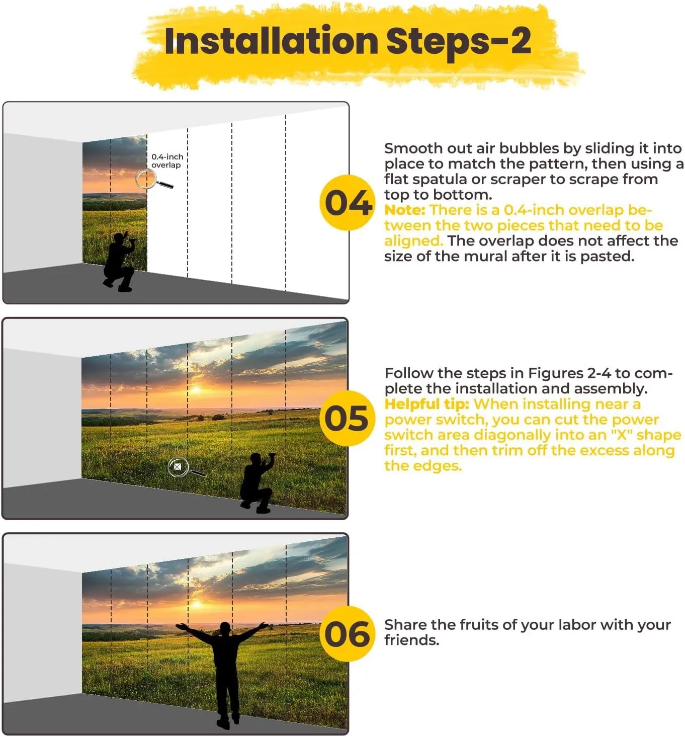 Removable Self Adhesive Dramatic Sunrise Kansas Tallgrass Prairie Preserve National Canvas Wall Murals, Peel and Stick Wallpaper for Kids Bedroom Living Room Office Wall Decor 100''x144''