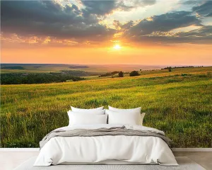 Removable Self Adhesive Dramatic Sunrise Kansas Tallgrass Prairie Preserve National Canvas Wall Murals, Peel and Stick Wallpaper for Kids Bedroom Living Room Office Wall Decor 100''x144''