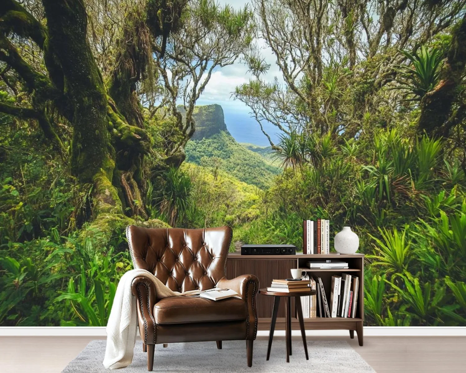 Removable Self Adhesive Jungle Trail Reunion Island Canvas Wall Murals, Peel and Stick Wallpaper for Kids Bedroom Living Room Office Wall Decor 69''x98''