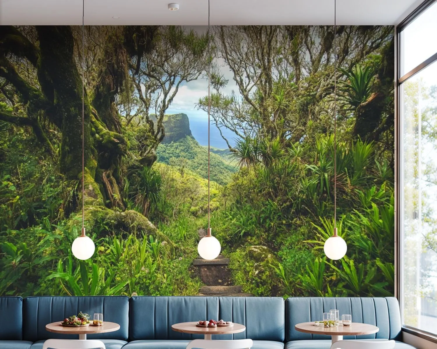 Removable Self Adhesive Jungle Trail Reunion Island Canvas Wall Murals, Peel and Stick Wallpaper for Kids Bedroom Living Room Office Wall Decor 69''x98''