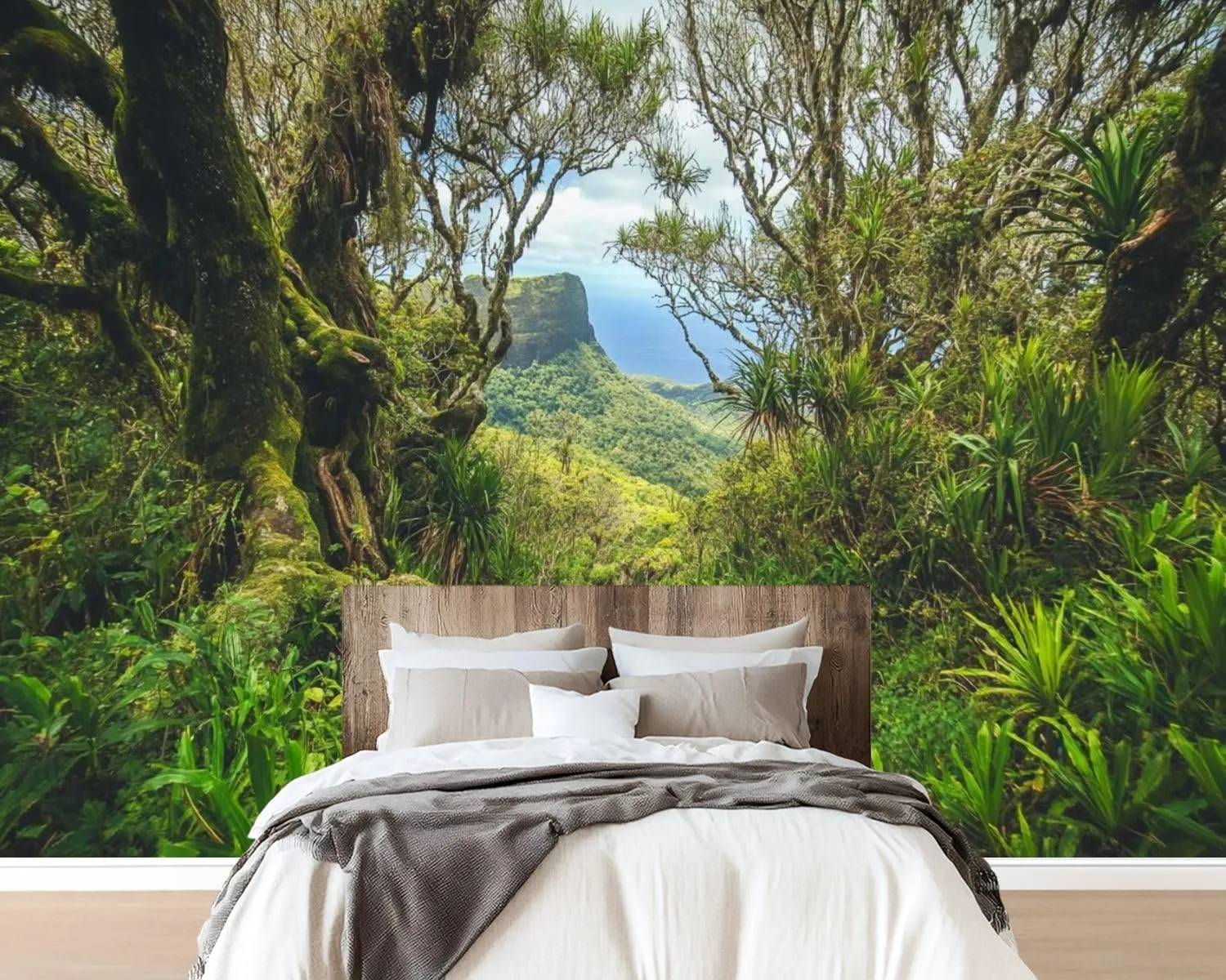 Removable Self Adhesive Jungle Trail Reunion Island Canvas Wall Murals, Peel and Stick Wallpaper for Kids Bedroom Living Room Office Wall Decor 69''x98''