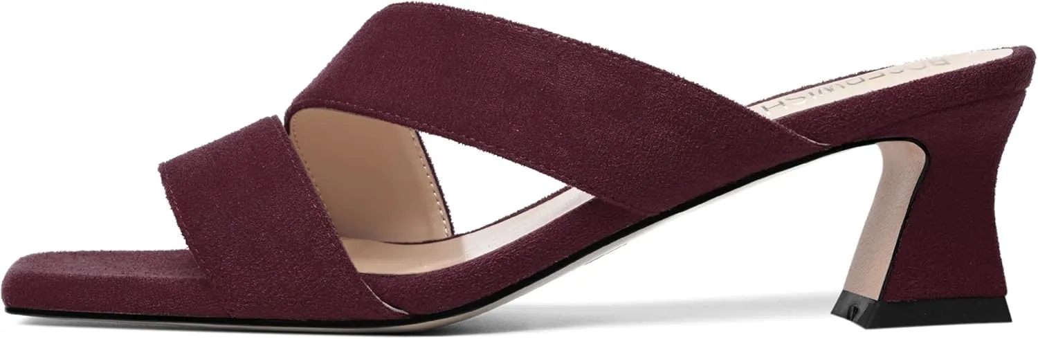 ROSERWISH Womens Fahion Dating Suede Slip On Open Toe Dress Chunky Low Heel Heeled Sandals 2 Inch