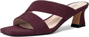 ROSERWISH Womens Fahion Dating Suede Slip On Open Toe Dress Chunky Low Heel Heeled Sandals 2 Inch