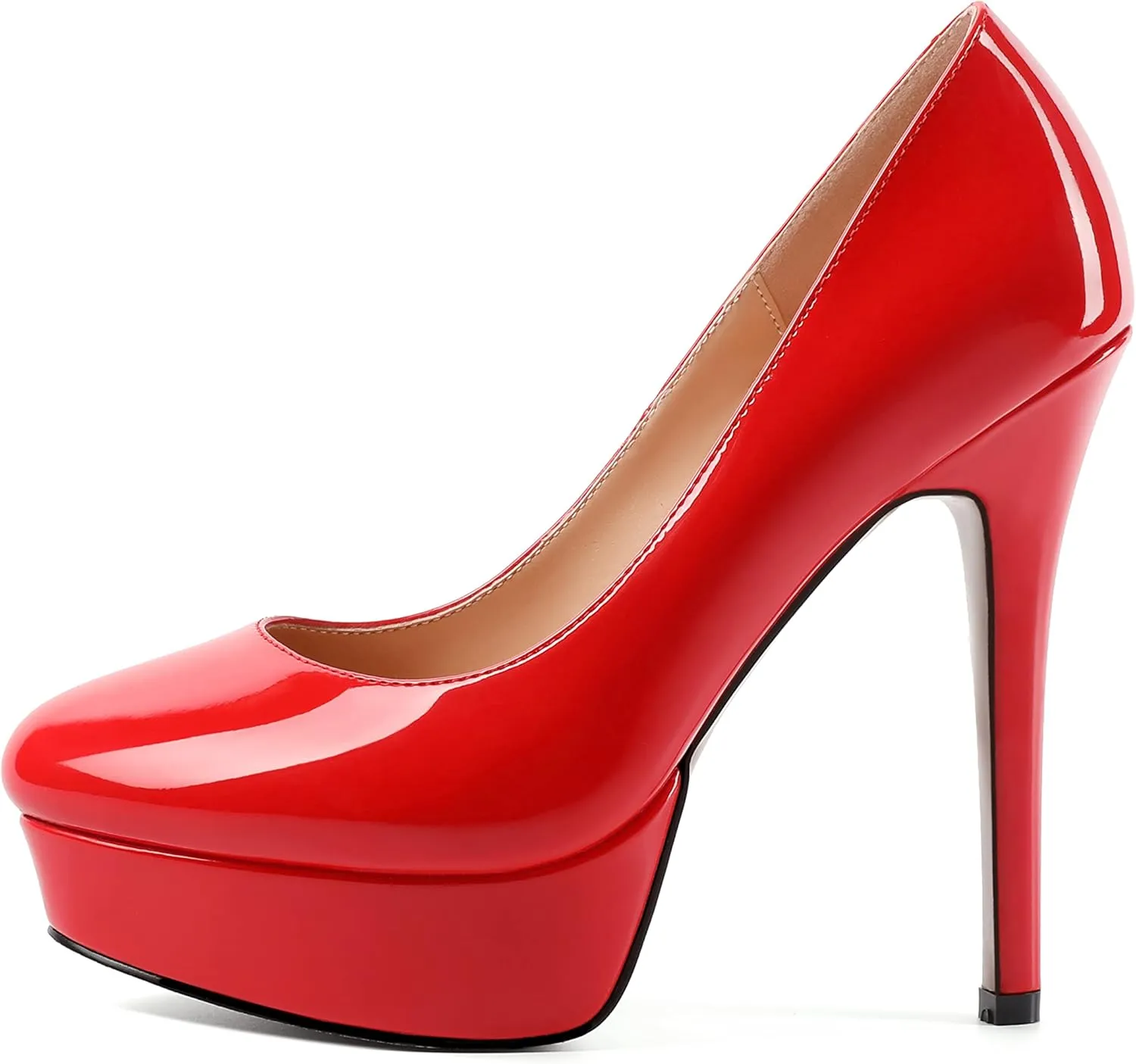 ROSERWISH Womens Round Toe Slip On Platform Patent Sexy Evening Party Stiletto High Heel Pumps Dress Shoes 5 Inch