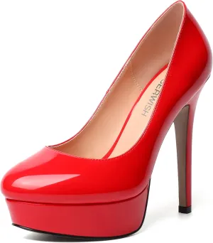 ROSERWISH Womens Round Toe Slip On Platform Patent Sexy Evening Party Stiletto High Heel Pumps Dress Shoes 5 Inch