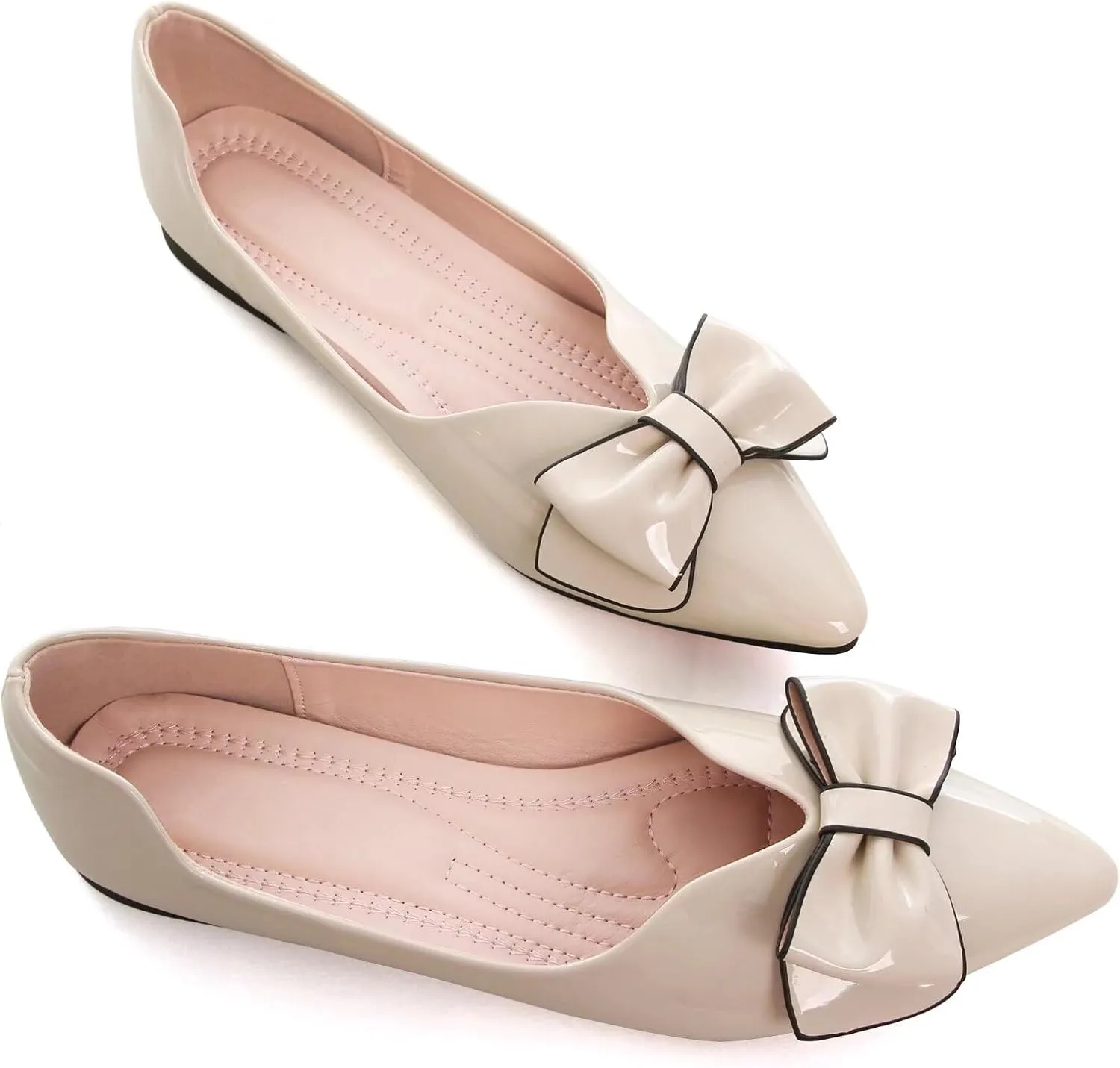 SAILING LU Womens Pointed Toe Shoes PU Ballet Flats Bow-Knot Dress Shoes Slip-on Comfortable Wear to Work Walking Flat Slip-ons