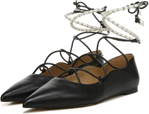 Sam Edelman Womens Winslet Leather Lace-Up Ballet Flats Black 9.5 Medium (B,M)