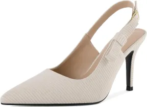 SAMMITOP Womens Slingback High Heels Pointed Toe Stiletto Bowknot Pumps Knitted Slip On Fashion Wedding Bridal Prom Dress Shoes 3.5 Inch
