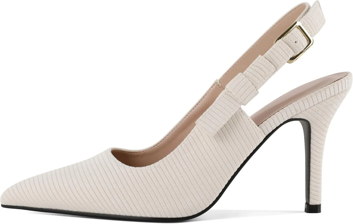 SAMMITOP Womens Slingback High Heels Pointed Toe Stiletto Bowknot Pumps Knitted Slip On Fashion Wedding Bridal Prom Dress Shoes 3.5 Inch