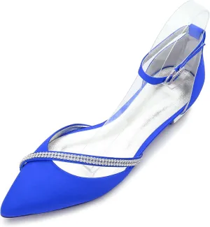 Satin Rhinestones Wedding Shoes for Bride Flats Pointed Toe Formal Dress Shoes Flats