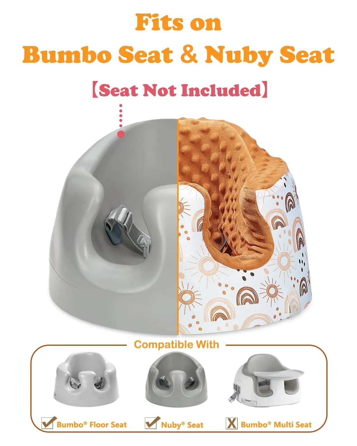 Seat Cover Compatible with Bumbo Seat and Nuby Seat, Floor Seat Cover for Boys and Girls, Removable Breathable Baby Seat Cover, New Designed, Anti-Slip, Seat Not Included, Rainbow