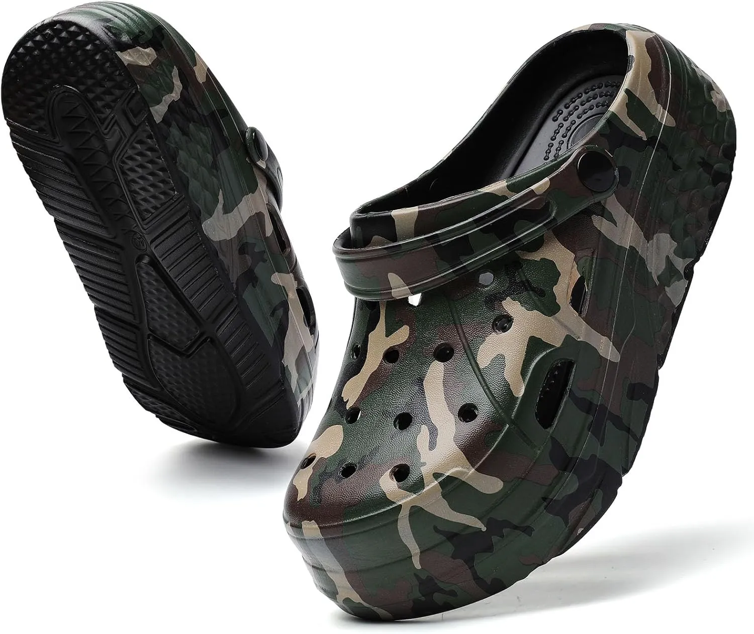 SECHRITE Womens Platform Graphic Clogs Garden Shoes Slip On Sandals Water Beach Outdoor Slippers Shoes with Removable Insole