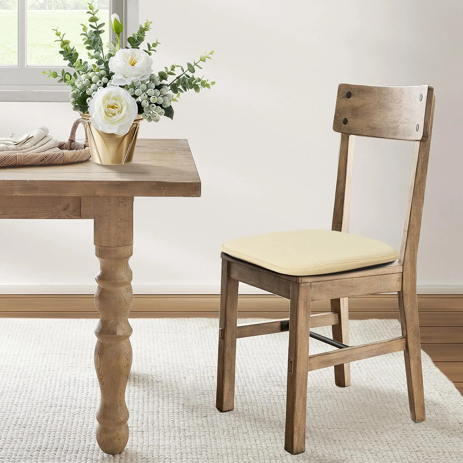 Shinnwa Kitchen Seat Cushions Set of 2, Non Slip Dining Chair Cushions, U-Shaped Indoor Chair Pads, 2 Pack, 15 x 16 Inches, Beige