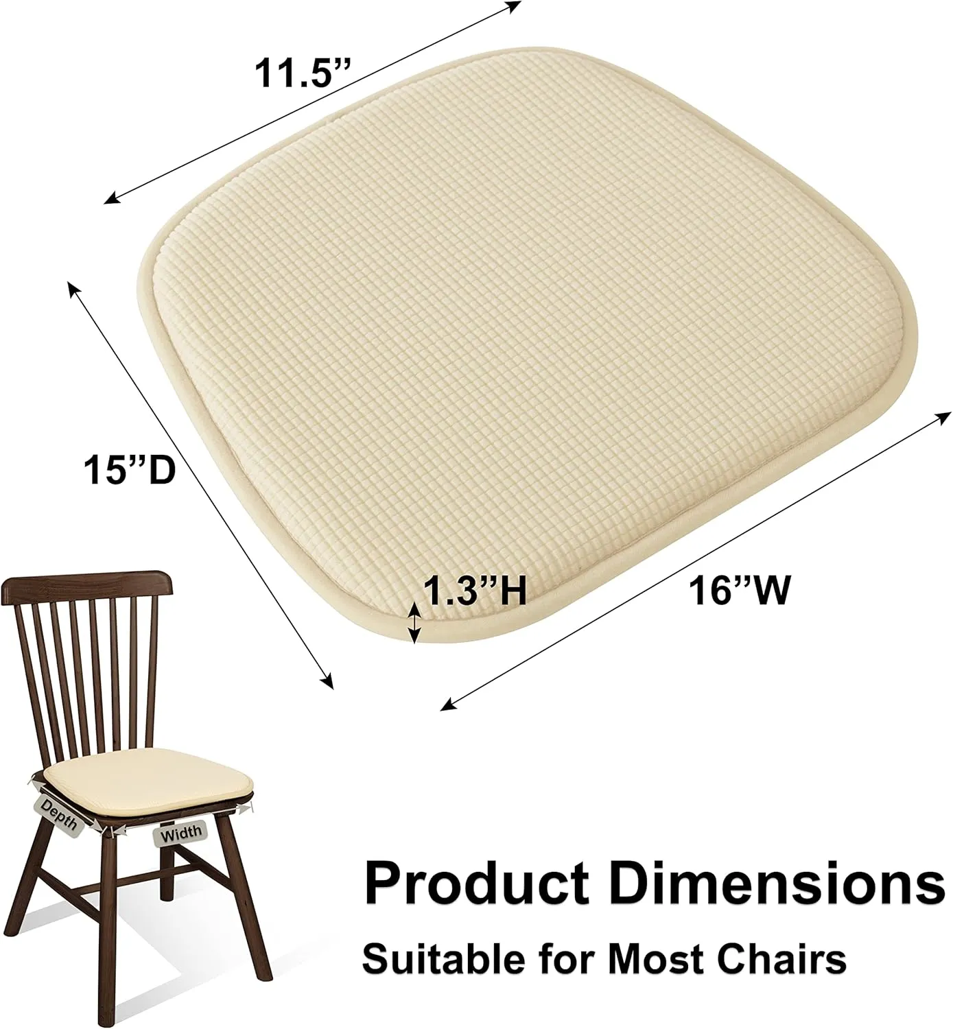 Shinnwa Kitchen Seat Cushions Set of 2, Non Slip Dining Chair Cushions, U-Shaped Indoor Chair Pads, 2 Pack, 15 x 16 Inches, Beige