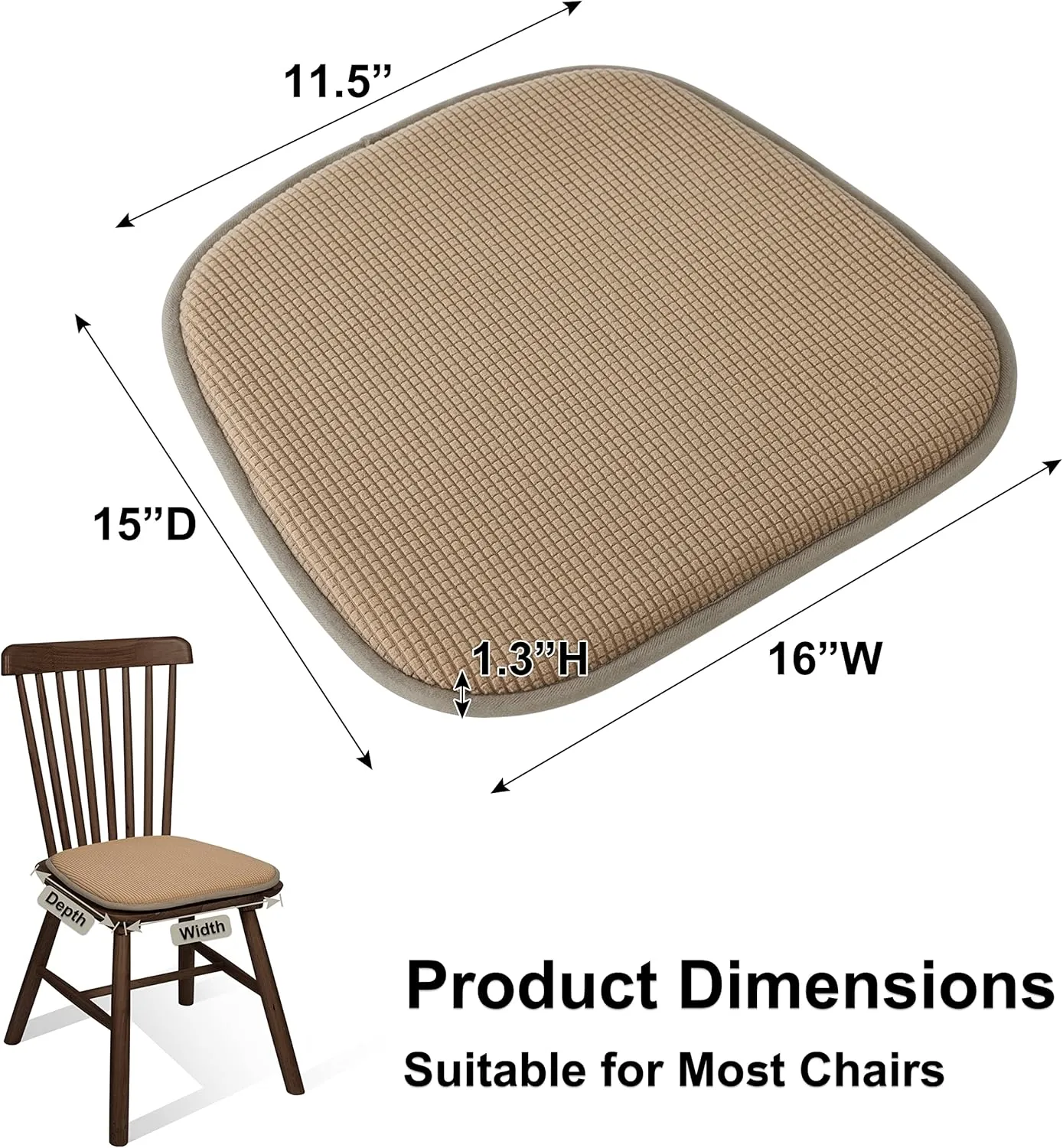 Shinnwa Kitchen Seat Cushions Set of 2, Non Slip Dining Chair Cushions, U-Shaped Indoor Chair Pads, 2 Pack, 15 x 16 Inches, Brown