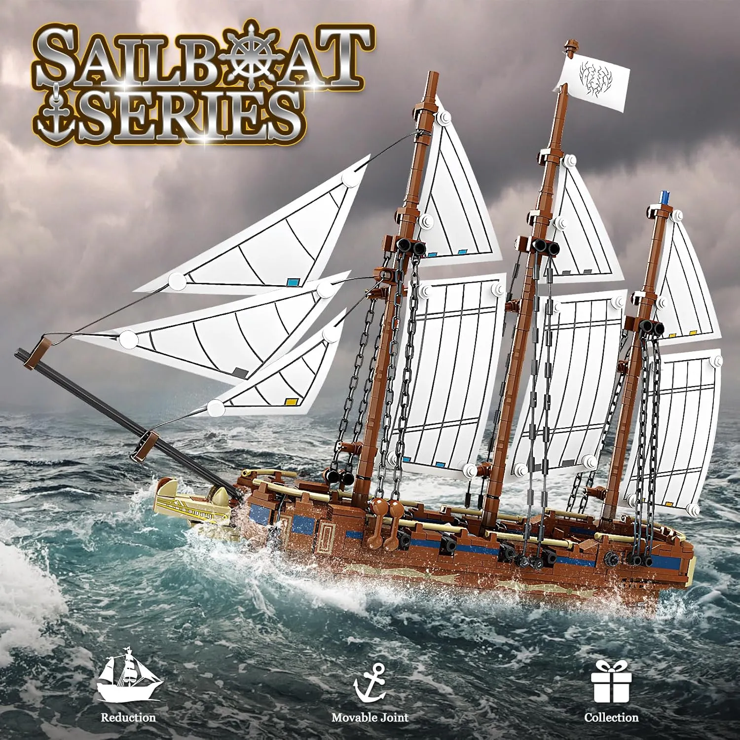 Ship Building Sets for Adults, MOC Display Boat Sailboat Model Kit, Collectible Medieval Warships Creative Decoration Gifts Toys for Adults Boys Girls 8-12, 637 Pcs