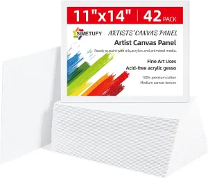 Simetufy 11 x 14 inch 42 Pack Flat Painting Canvas Boards- Gesso Primed Acid-Free 100% Cotton Canvas Panels for Acrylics Oil Watercolor Tempera Paints