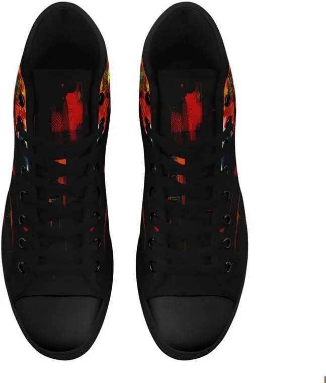 Skull High Top Sneaker for Men Women Fashion Rose Gothic Black Canvas Shoes Unisex Lace Up Casual Tennis Walking Flat Shoes