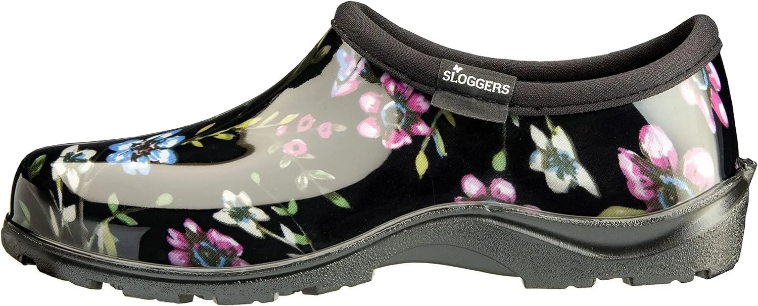 Sloggers Original Waterproof Rain and Garden Shoe for Women– Outdoor Slip-On Garden Clog - Made in The USA with Premium Comfort Insole and Arch Support - Ditsy Spring Black, Size 7