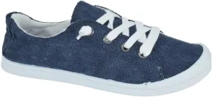 Soda Zig-S Navy Flat Linen Canvas Lace Up Loafers Style Slip On Fashion Sneakers (Navy, 6.5)